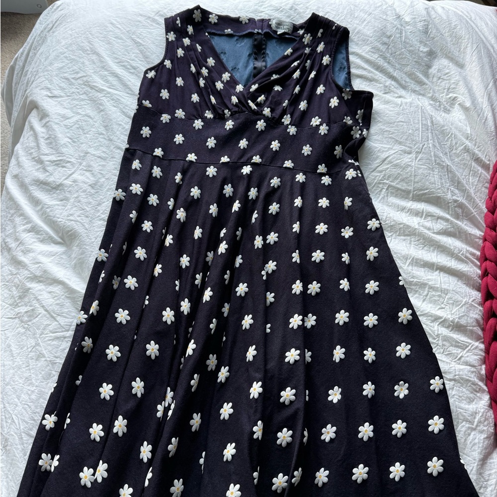Unique Vintage Black and White Floral Dress